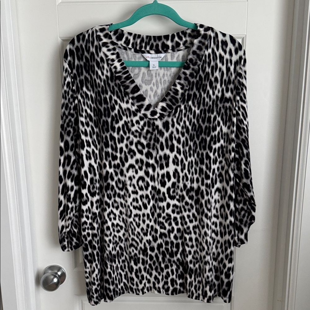 Liz Claiborne Black and White Animal Print Blouse